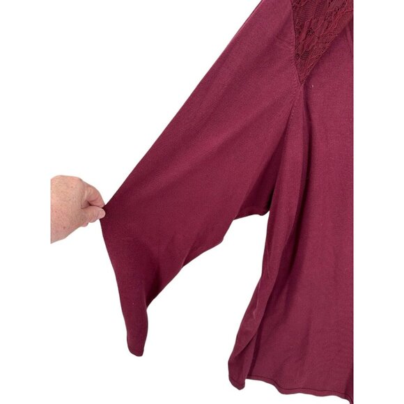 Torrid Top Size 5 Maroon Long Sleeve Lace Keyhole Pullover Mock‎ Neck Sweater - Picture 5 of 10
